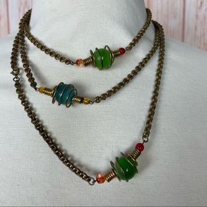 Extra Long Vintage Retro Gold Bead Necklace